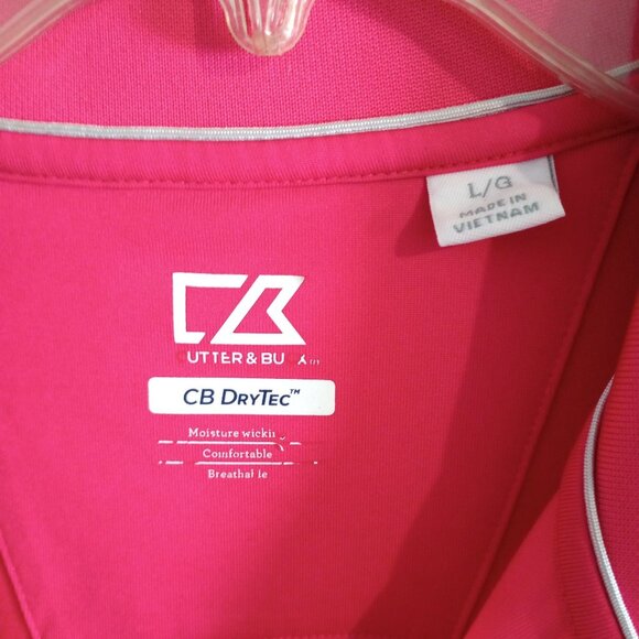 Mens Golf Polo Shirt The Players Size L Cutter & Buck Pink CB DryTec - Picture 3 of 6